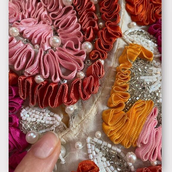 S/M Naeem Khan Beaded Sequined Jacket Ribbon Embroidered Vintage Couture - Picture 6 of 7